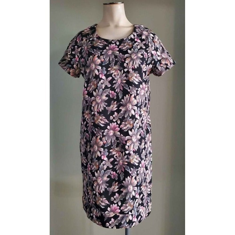 Sans Souci Black with Multicolor Flower Design Dress Size Medium